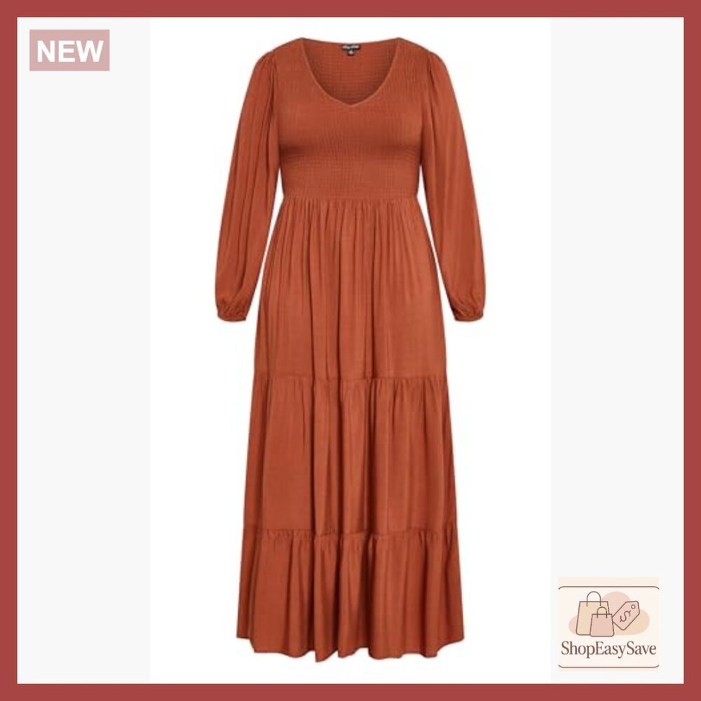 V-Neck Maxi Dress Elegant Chic Plus Size Flowy Casual Long Sleeve Pockets - Picture 4 of 6